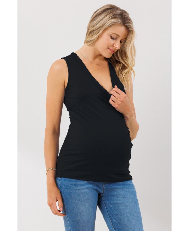 Maternity Sleeveless Ruched V-Neck Wrap Nursing Tank Top
