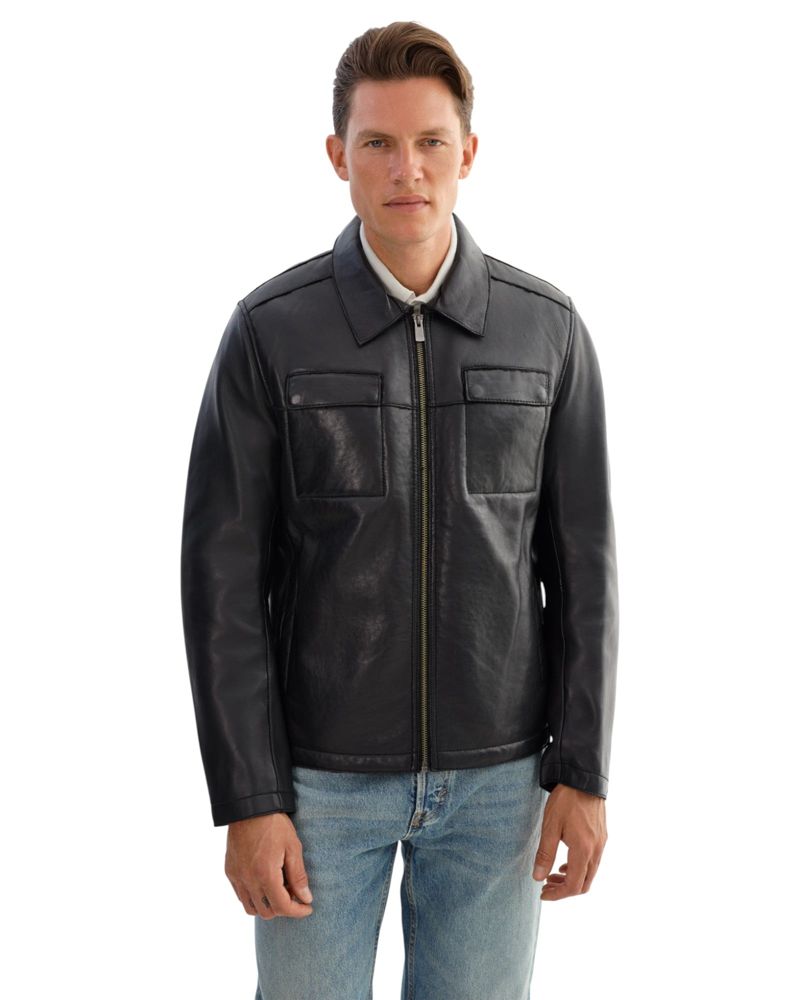 Men's Capp Leather Shirt Jacket with Bonded Faux Shearling