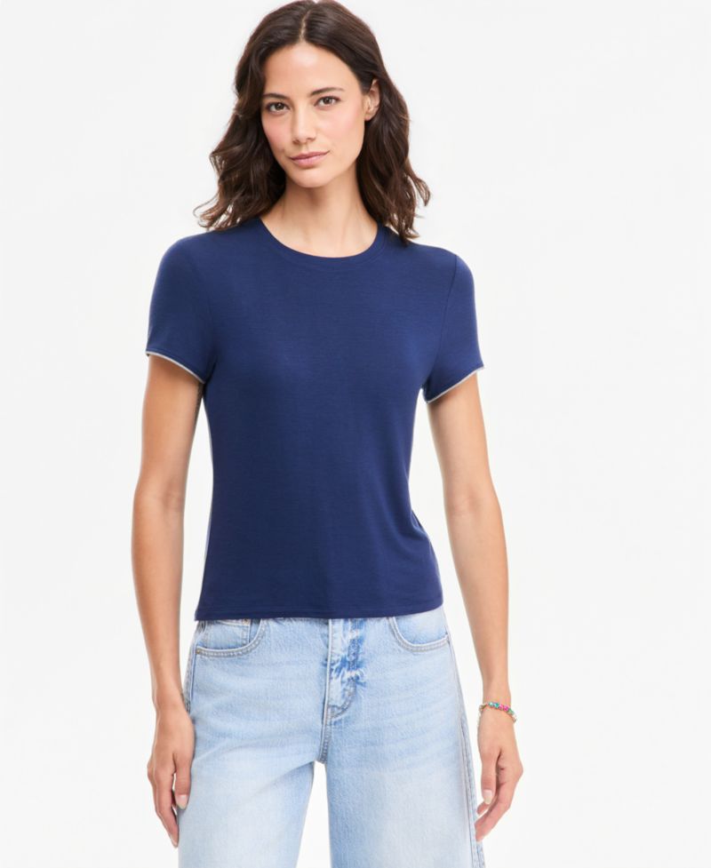 Plus Size Piped Tissue Jersey Layering Crewneck T-Shirt