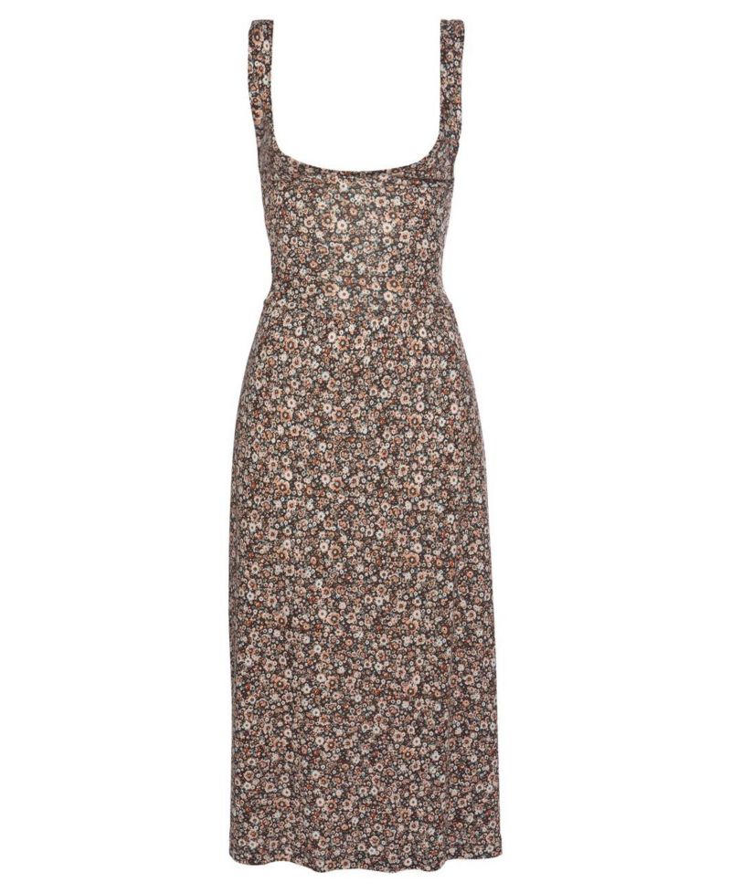 Women's Viscose Floral Print Bow Detail Cutout A-Line Midi Dress