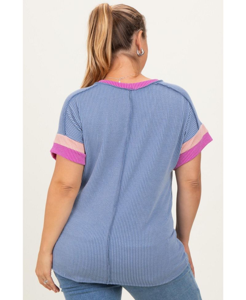 Women's Maternity Ribbed Colorblock Detail Plus Short Sleeve Top