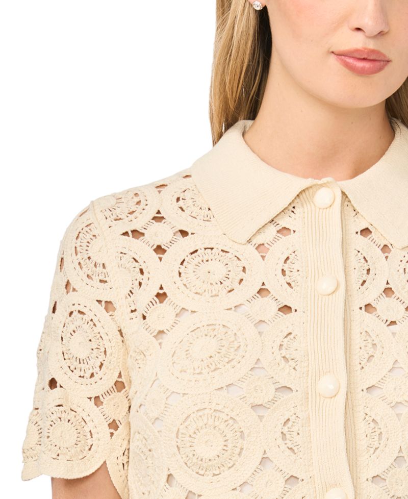 Women's Short-Sleeve Crochet Cardigan