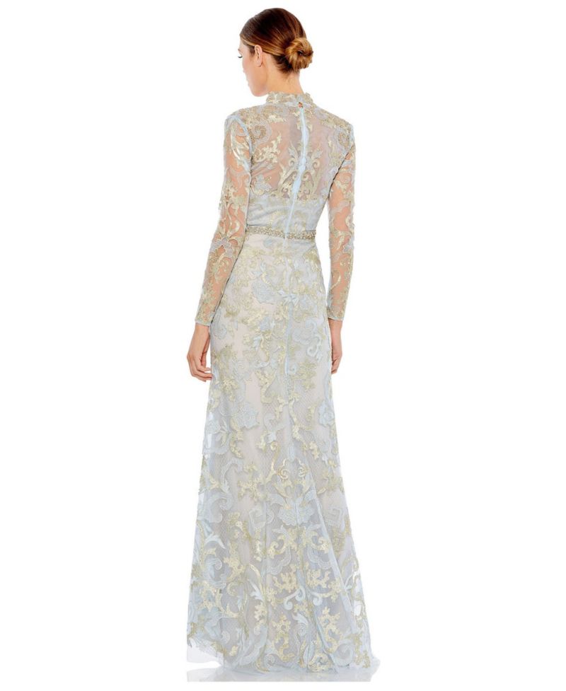 Women's Long Sleeve Applique V-Neck Gown
