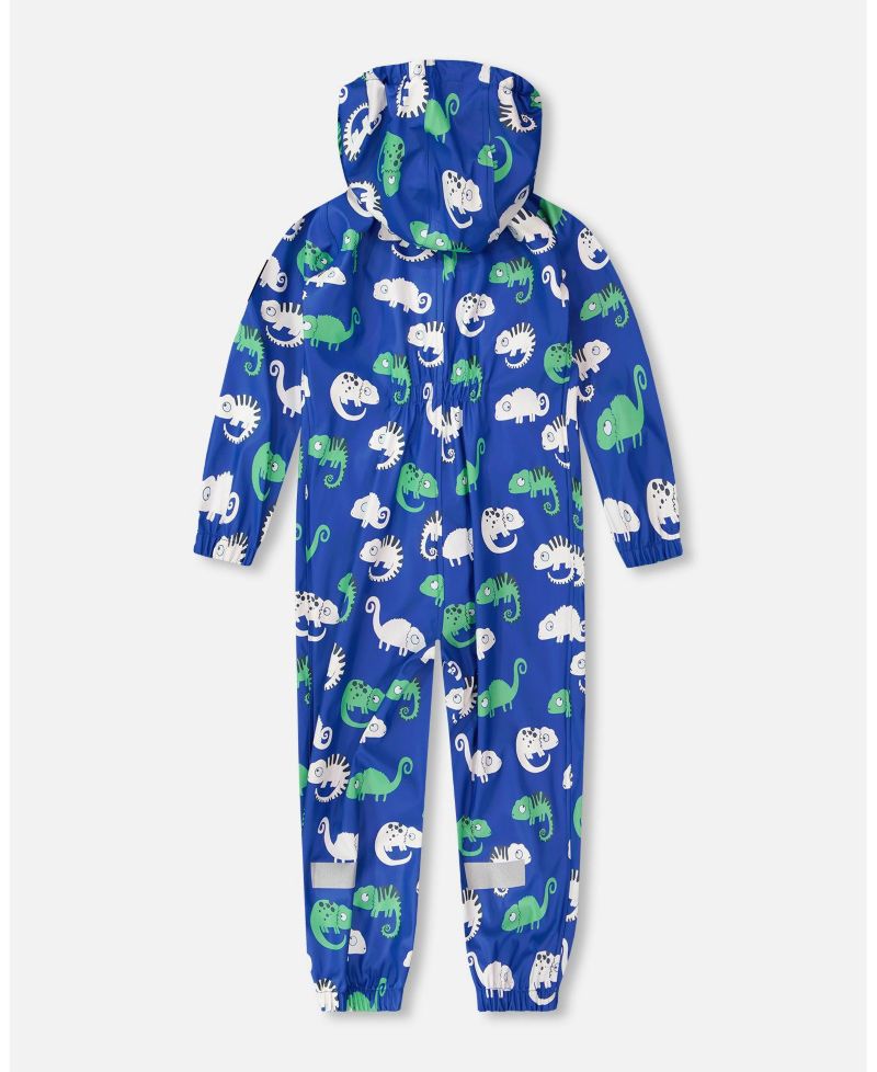 Baby Boys Rain One-Piece in Polyurethane Blue Chameleon Print