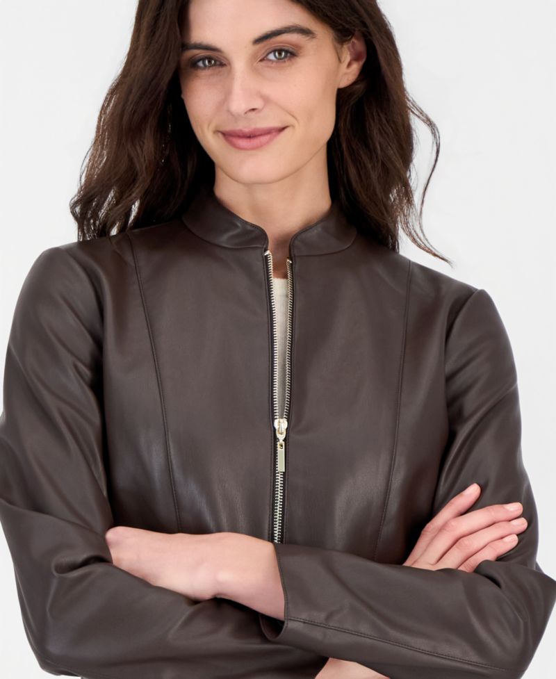 Petite Moto Fitted Zipper-Pocket Jacket