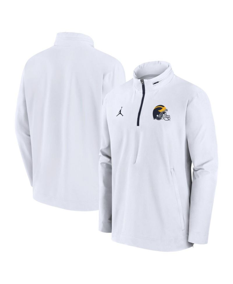Men's White Michigan Wolverines Sideline Coaches Quarter-Zip Jacket