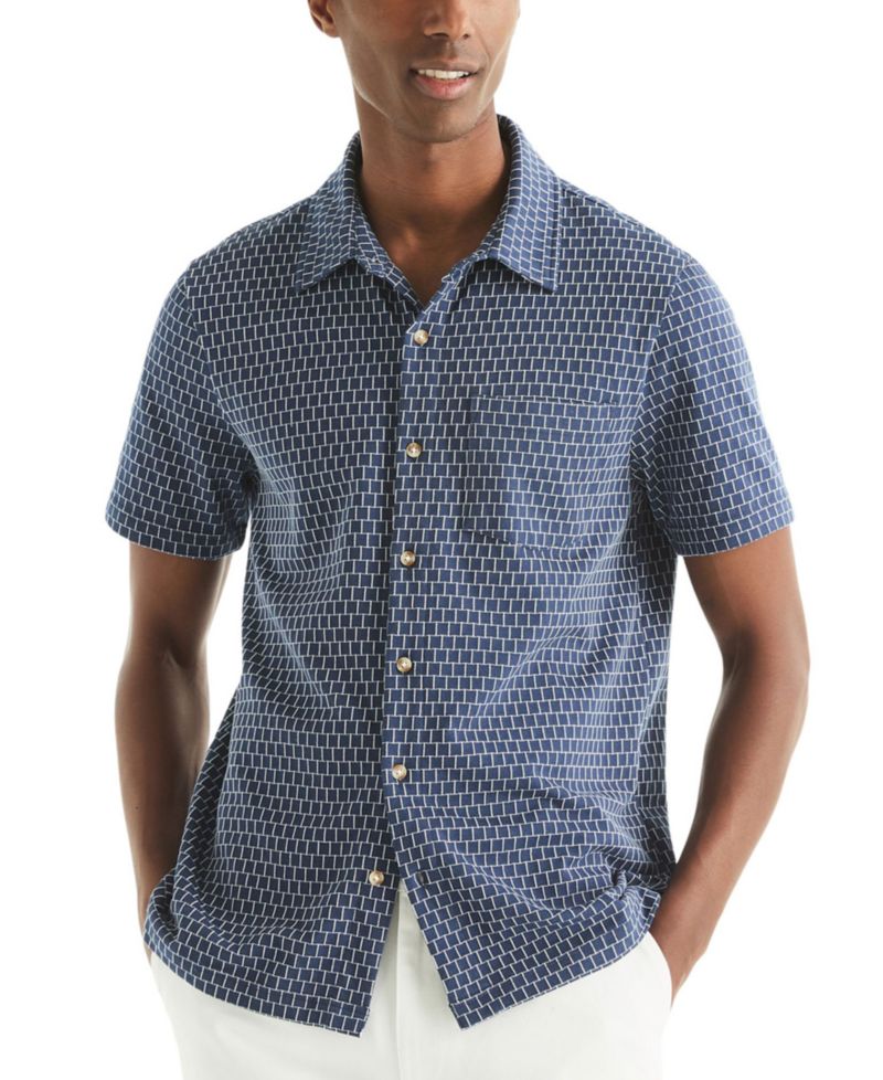 Men's Classic-Fit Brick Pattern Button-Front Short-Sleeve Shirt