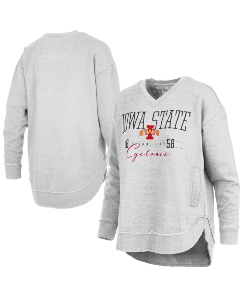 Women's Heather Gray Iowa State Cyclones Marcus East Hall Poncho V-Neck Sweatshirt