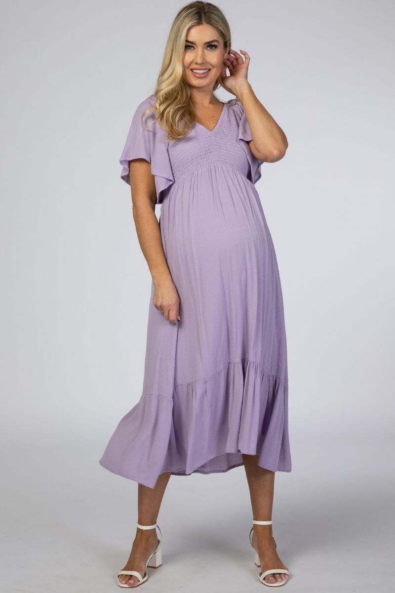 Women's Lavender Smocked Ruffle Dress