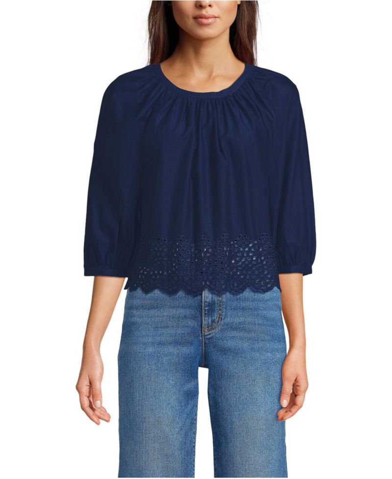 Women's Gathered Eyelet Top