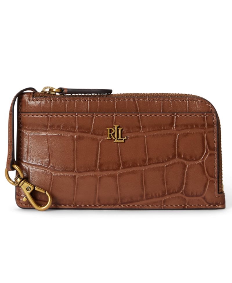 Embossed Leather L-Zip Card Case Wallet