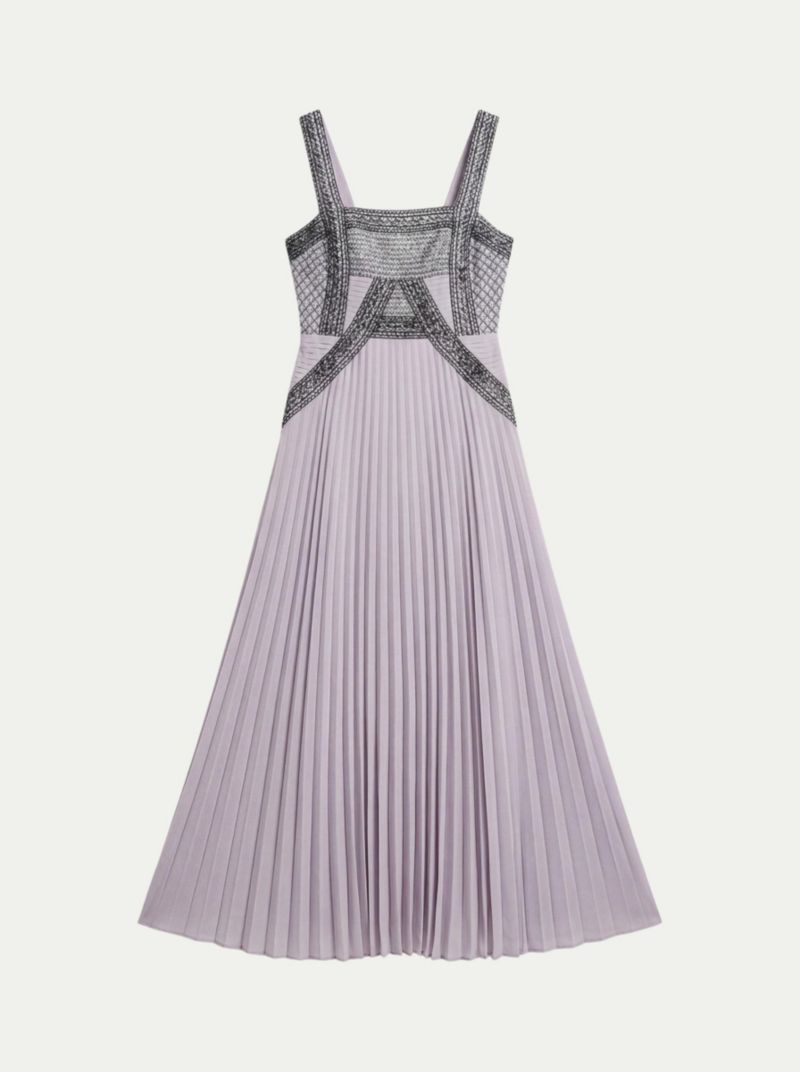 Women's Embellished Pleated Woven Midi Dress