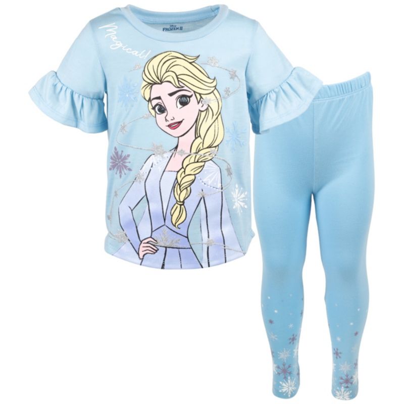 Disney Princess Moana Little Mermaid Floral Girls T-Shirt and Leggings Outfit Set Toddler to Big Kid
