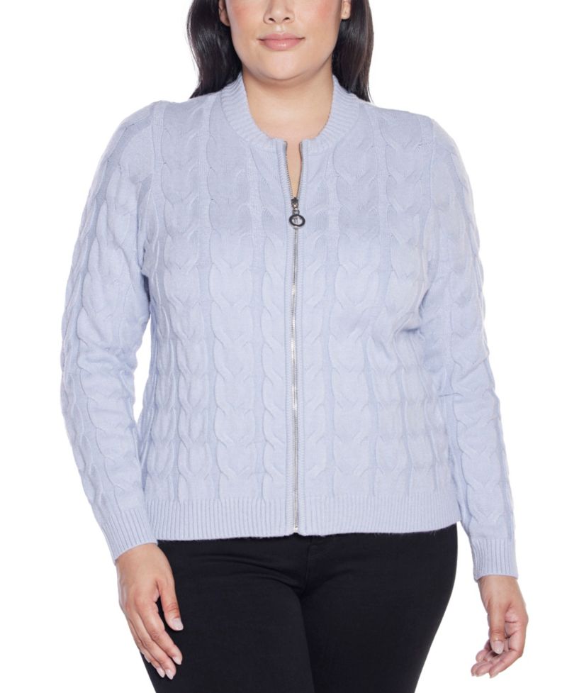 Plus Size Black Label Zip Cable Sweater