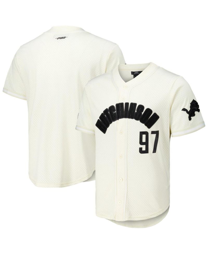 Men's Aidan Hutchinson Cream Detroit Lions Name & Number Triple Tonal Button-Up Baseball Jersey