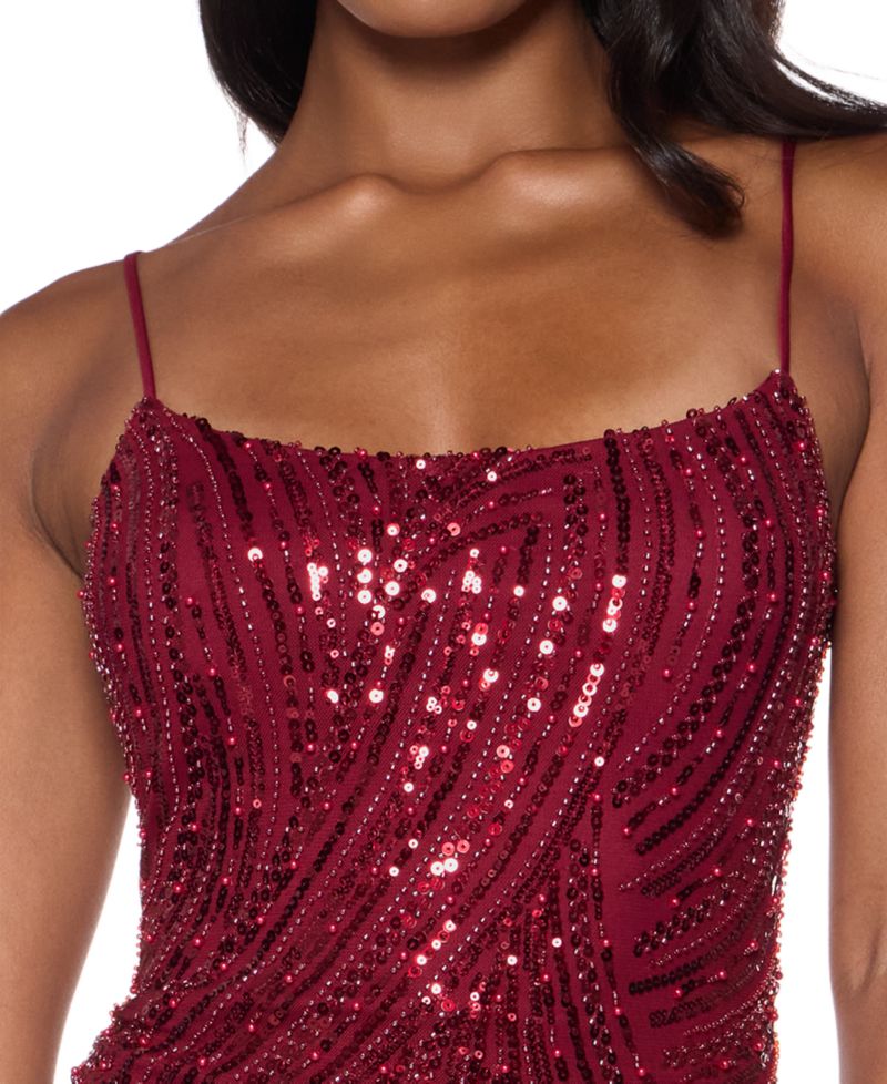 Juniors' Sequin Scoop Neck Sleeveless Mini Dress
