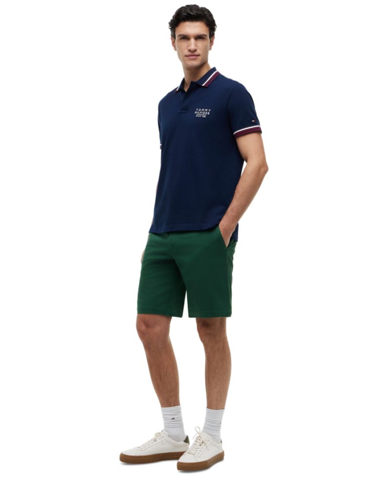 Men's Regular-Fit Red, White, and Blue Collar & Cuff Stripe Polo Shirt