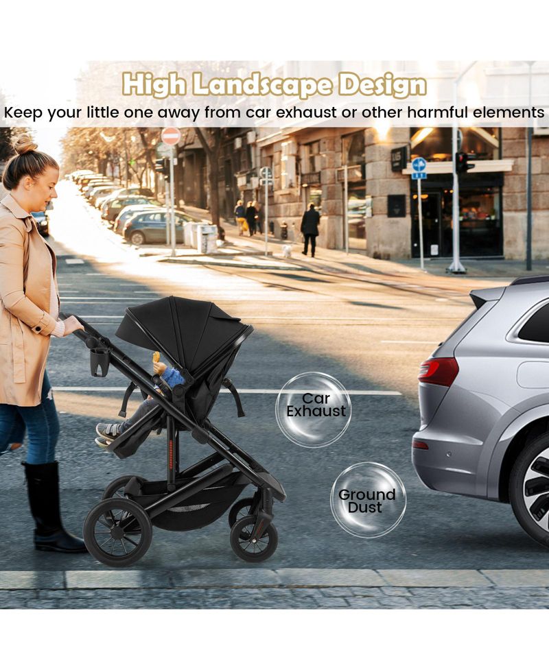 3-in-1 Baby Stroller with Detachable Bassinet and Convertible Seat for Newborns