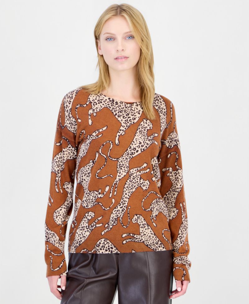 Women's Long-Sleeve Leopard-Print Sweater