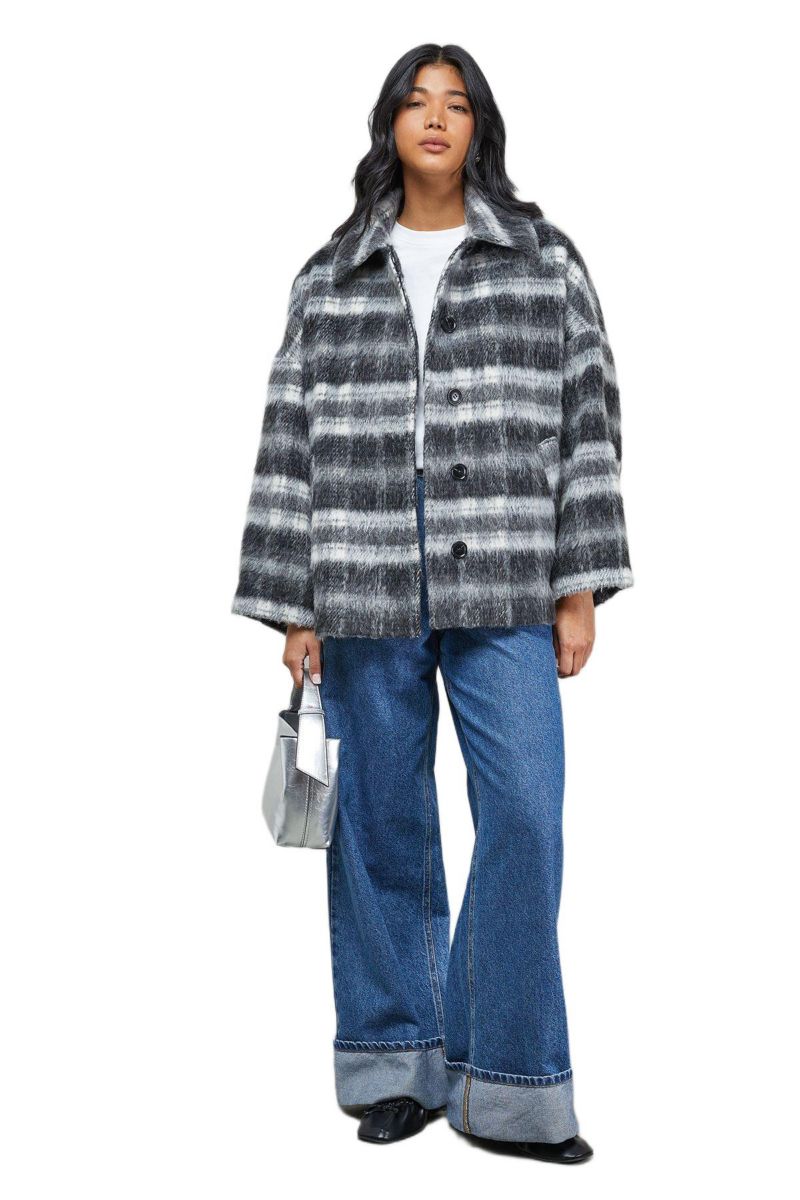 Women's Check Oversized Short Car Coat