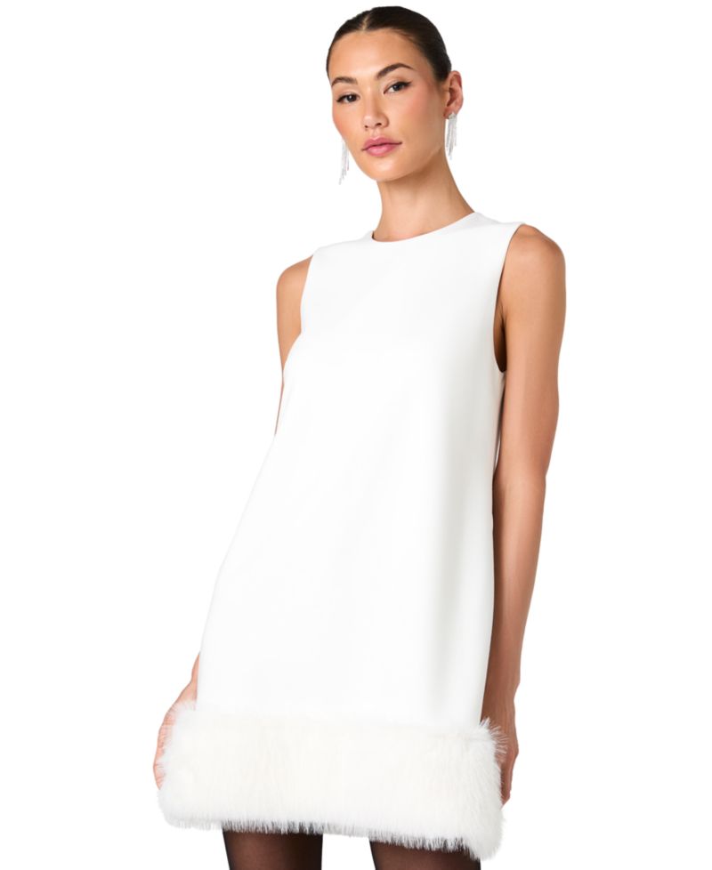 Women's Daisy Polyester Faux-Fur Hem Sleeveless Mini Dress