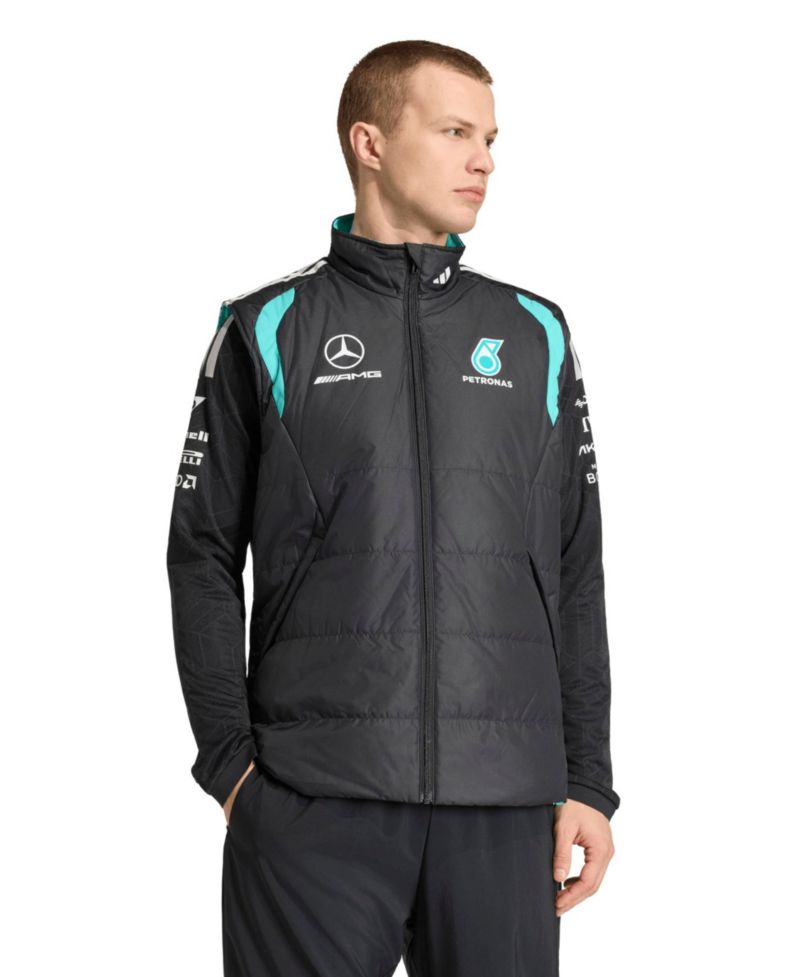 Men's Black Mercedes-AMG Petronas F1 Team Full-Zip Mechanics Vest