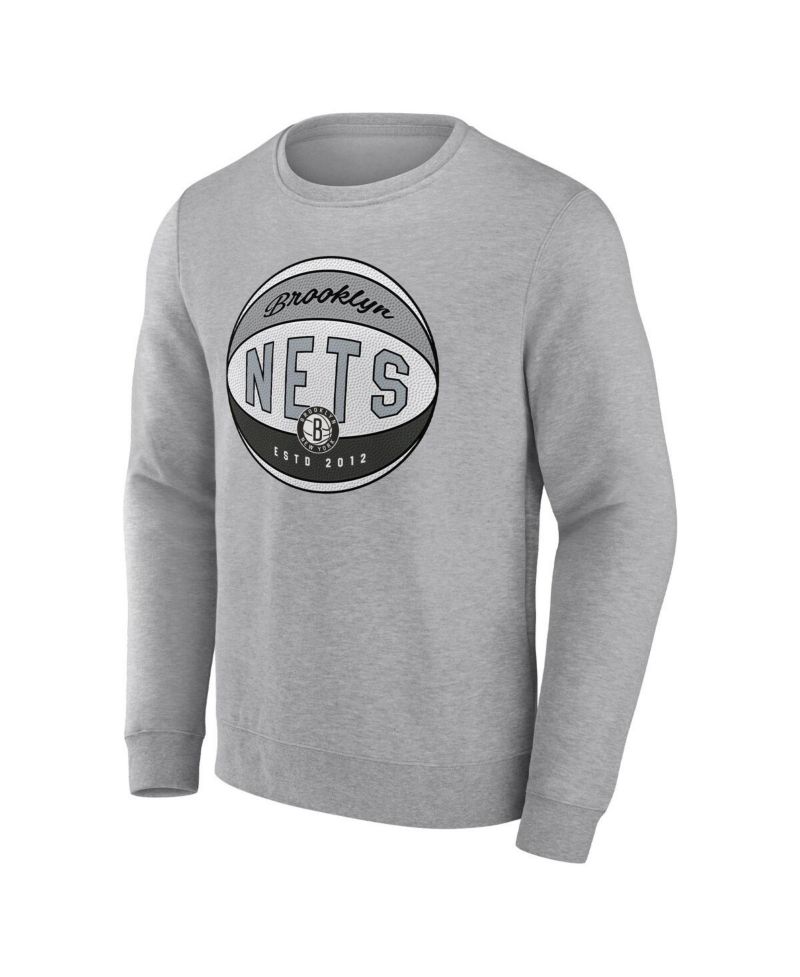 Men's Heathered Gray Brooklyn Nets True Classics Vint Pullover Sweatshirt