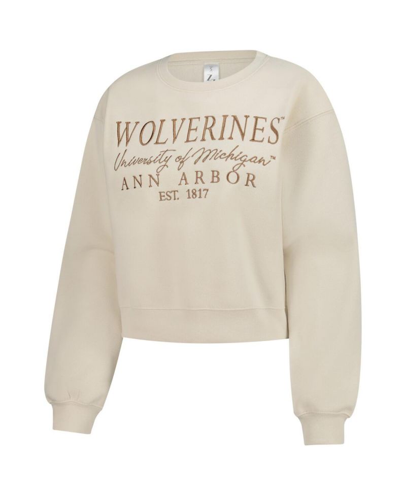 Women's Sand Michigan Wolverines Cropped Crewneck Sweatshirt