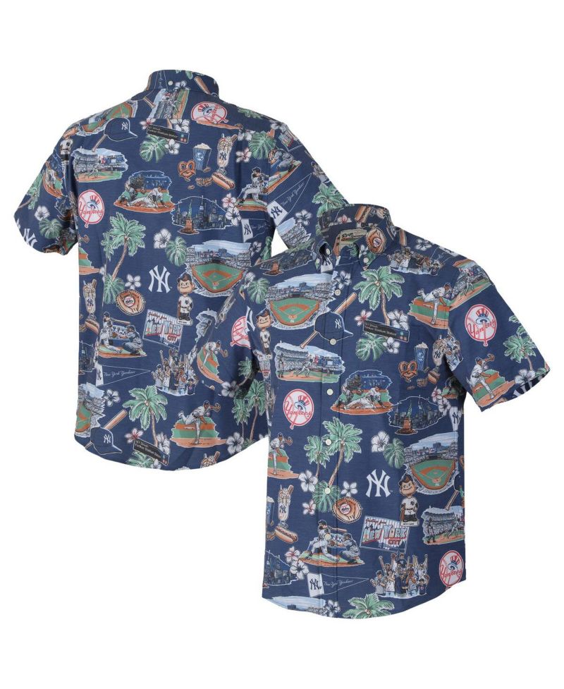 Men's Navy New York Yankees Scenic Tri-Blend Button-Down Shirt