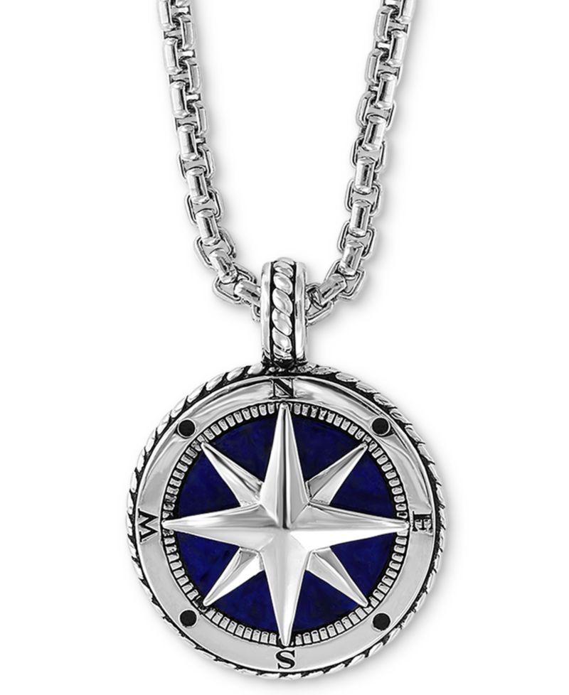 EFFY® Men's Lapis Lazuli (14-1/2mm) Compass 22" Pendant Necklace in Sterling Silver
