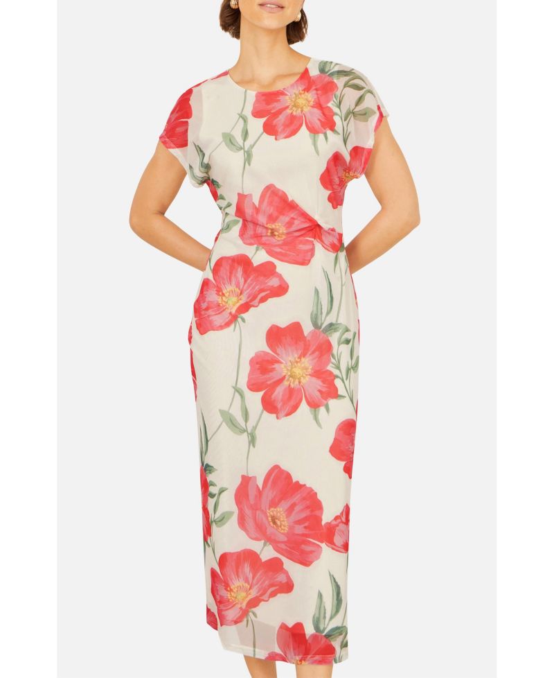 Women's Poppy Print Midi Mesh Dress