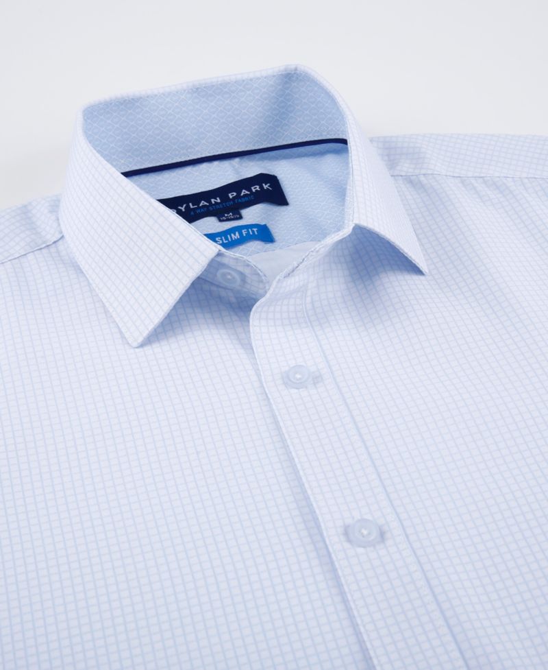 Men's Four Way Stretch Plaid Print Button Down Dress Shirt