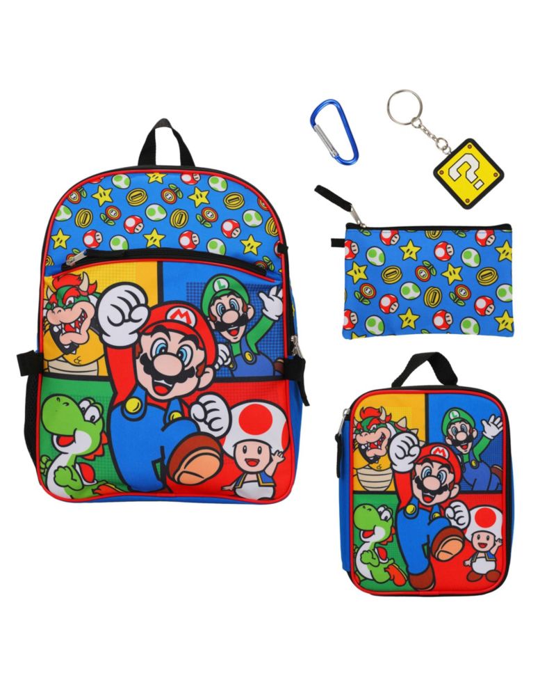 Bros Characters and Power Ups 16 Inch Youth 5 Piece Backpack Set