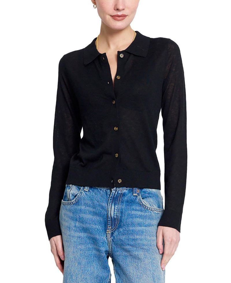 Women's Sienna Sheer Isla Button-Up Collared Long-Sleeve Sweater