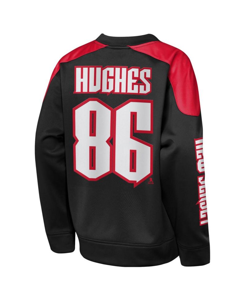 Big Boys and Girls Jack Hughes Black New Jersey Devils Best Defense Name & Number Crewneck Sweatshirt