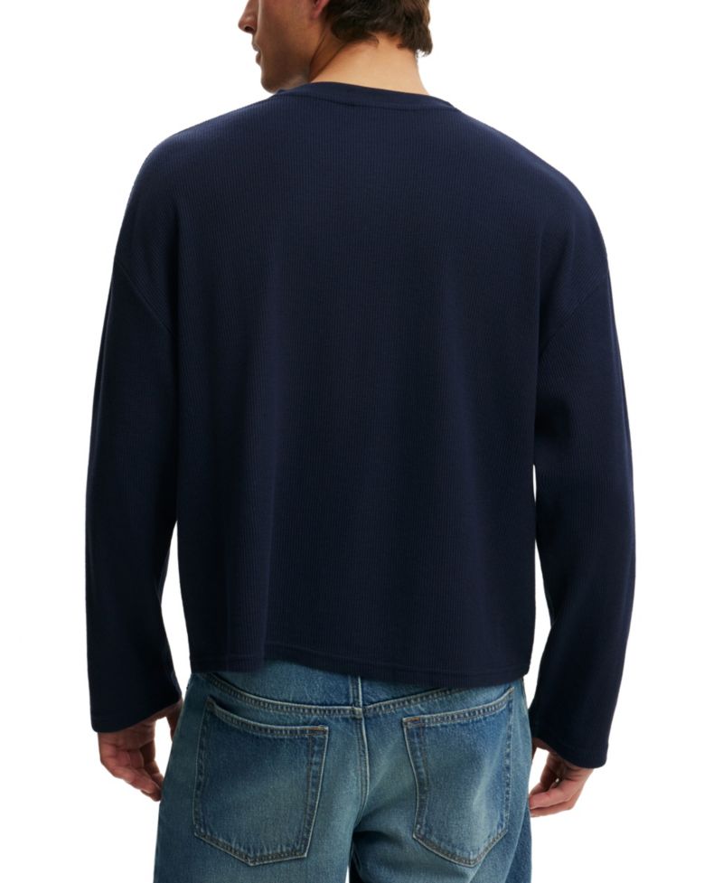 Men's Waffle-Knit Long-Sleeve Relaxed-Fit Cotton-Blend Henley