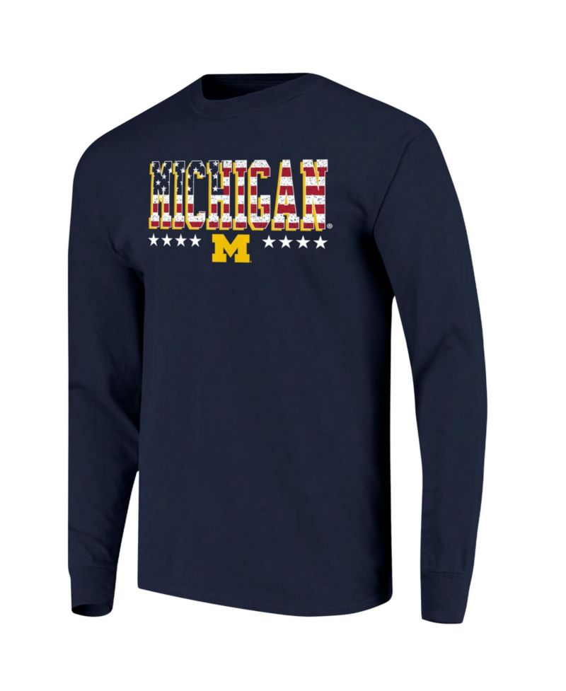Men's Navy Michigan Wolverines Tall Type Flag Long Sleeve T-Shirt