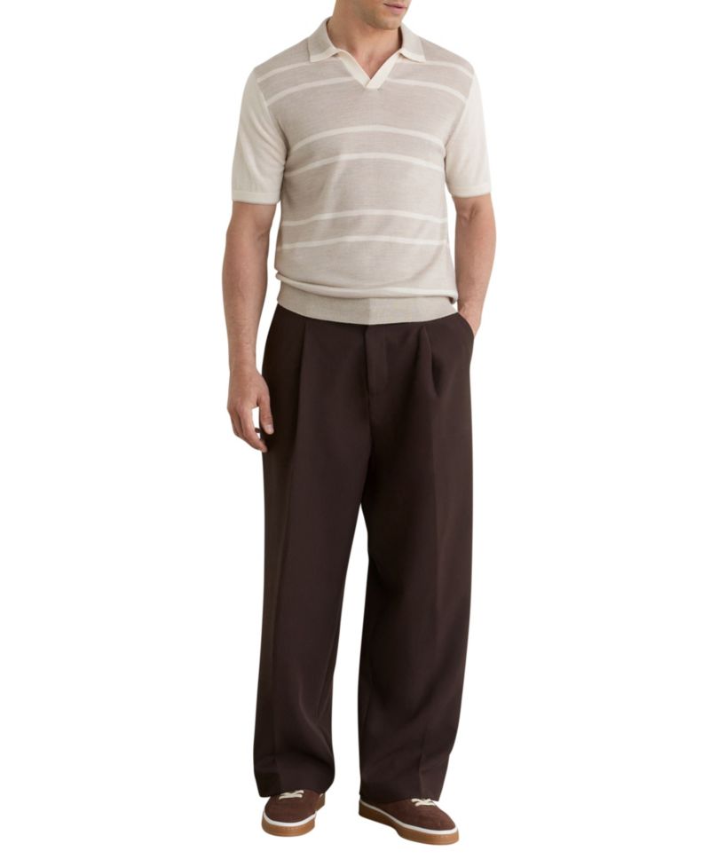 Men's Miles Open Collar Striped Merino Wool Polo Shirt