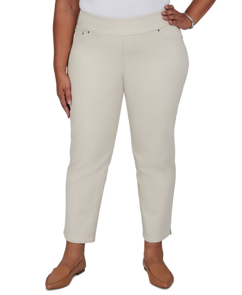 Plus Size Pull-On Cotton-Blend Cropped-Ankle Pants
