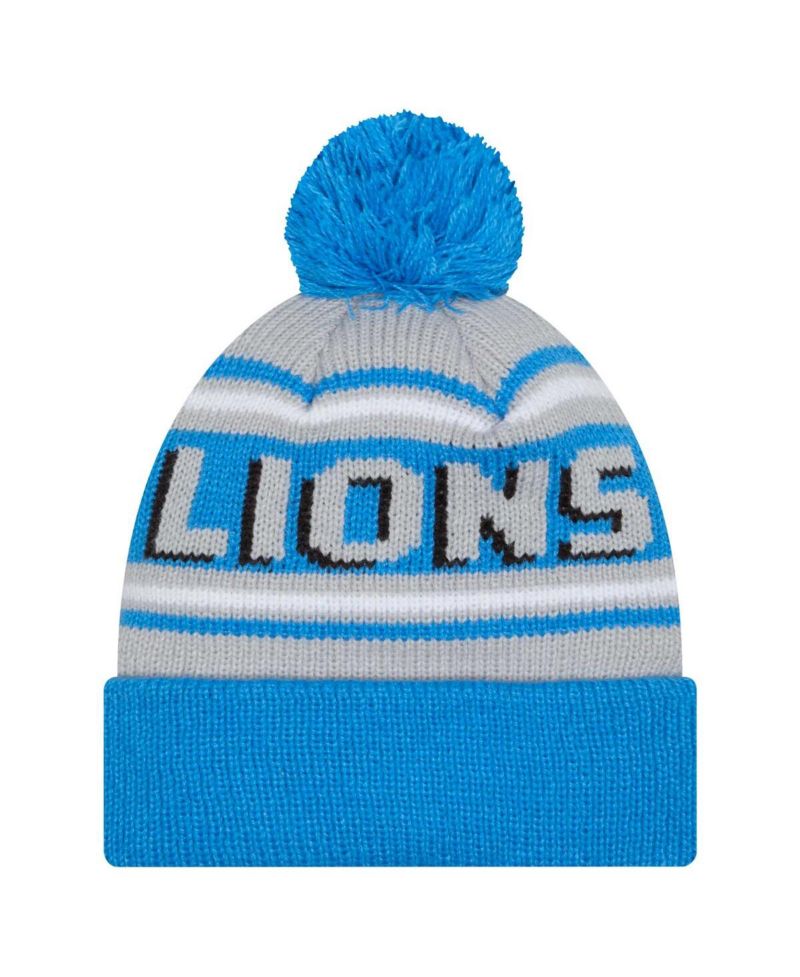 Big Boys and Girls Blue Detroit Lions Main Cuffed Knit with Pom Hat