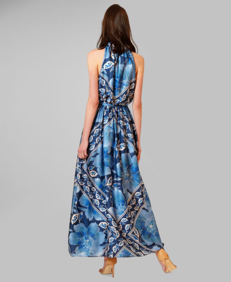 Women's Printed Satin Halter Neck Maxi Dress