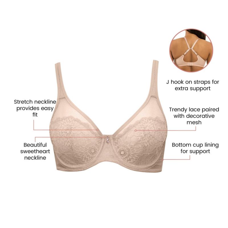 Women's Luxlacy Unlined Wired Bra, Cameo Rose, 40G