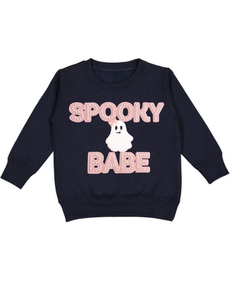 Little and Big Girls Spooky Babe Patch Halloween Sweatshirt