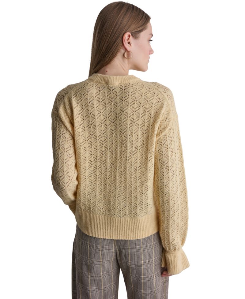 Women's Pointelle Oversized Long-Sleeve Crewneck Sweater