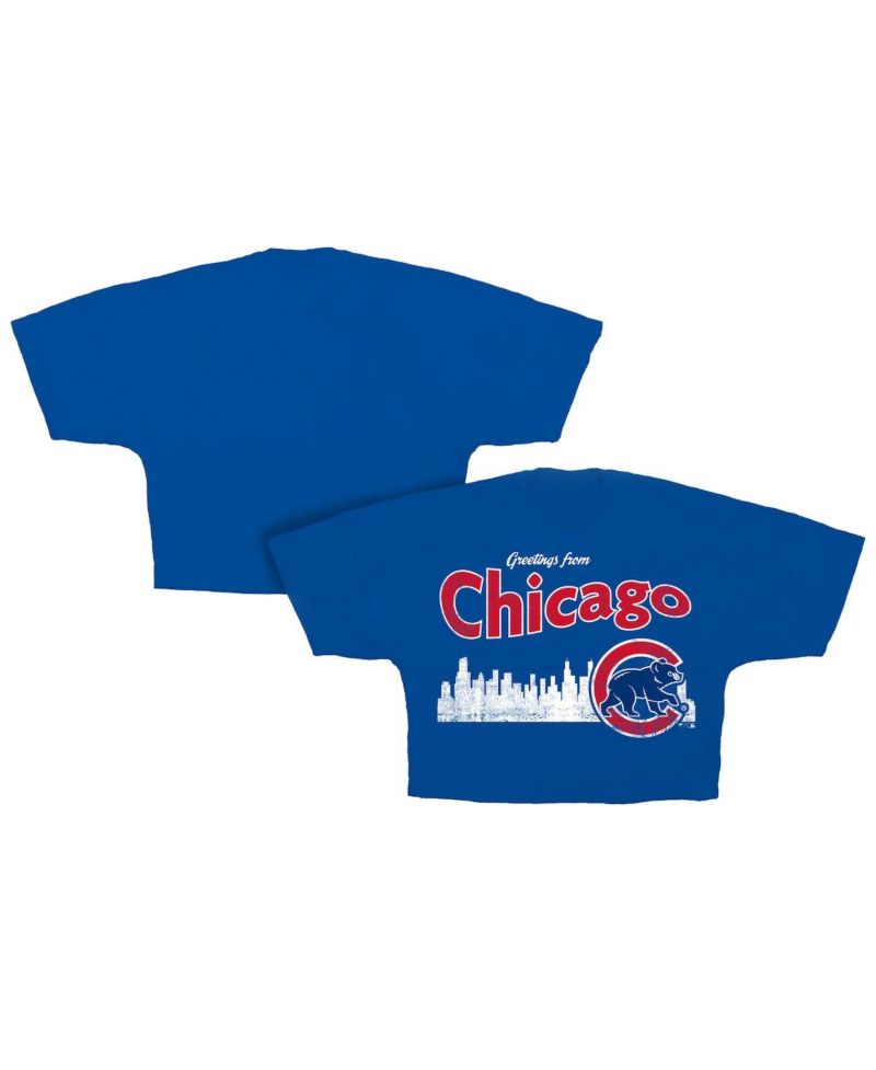 Women's Royal Chicago Cubs Skyline Cropped T-Shirt