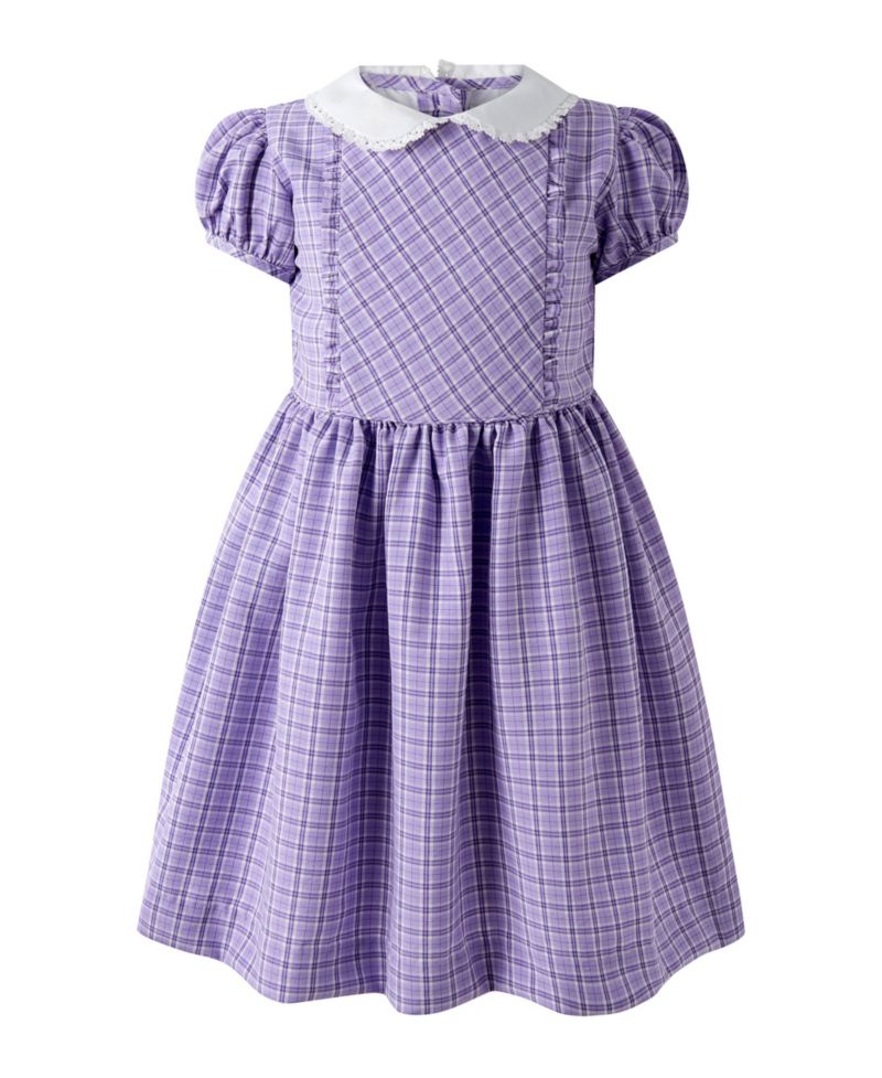 Toddler Girls' 2T-5T Puff-Sleeve Peter Pan Collar Check Frill Front Dress