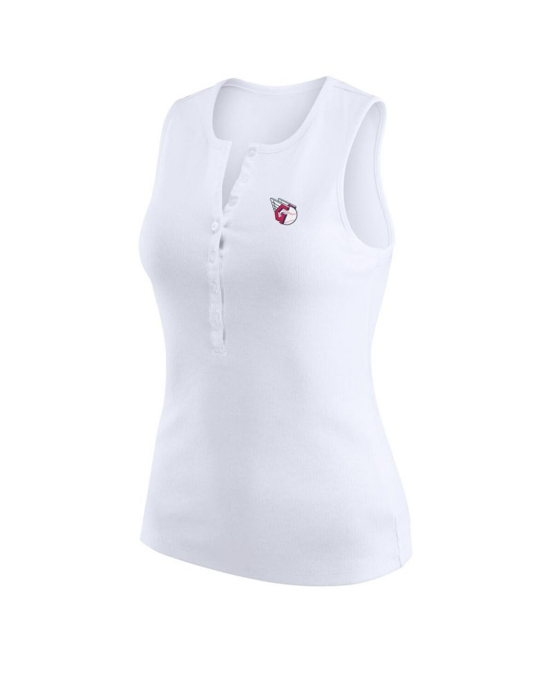 Women's White Cleveland Guardians Rib-Knit Henley Tank Top