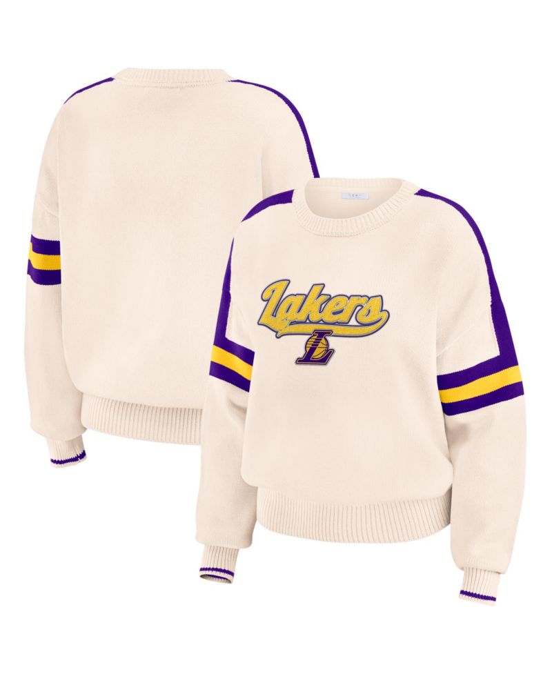 Women's Cream Los Angeles Lakers Stripe Pullover Sweater