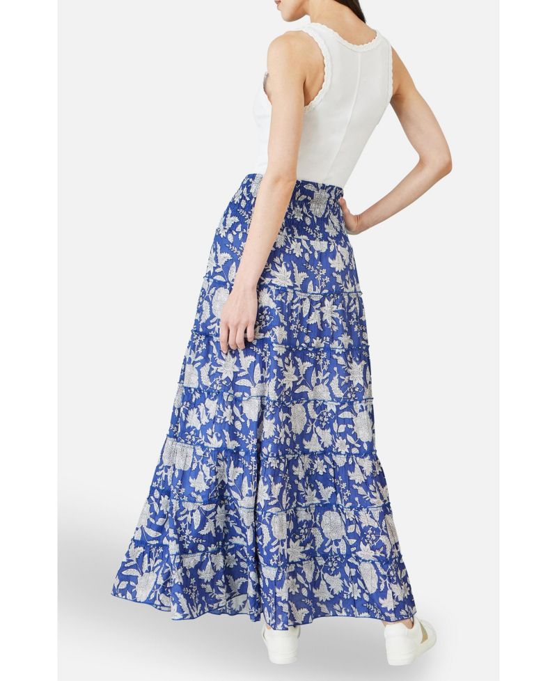 Women's Floral Cotton Tiered Maxi Skirt