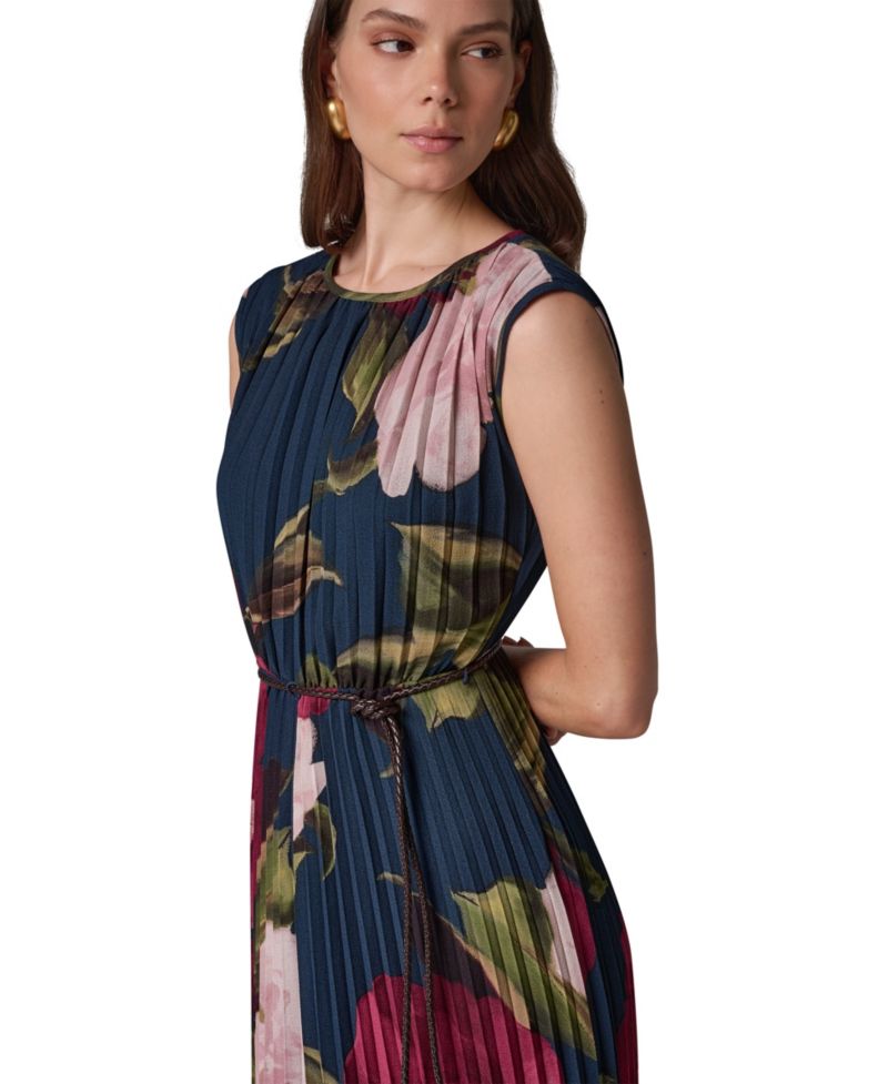Plus Cap Sleeve Floral Chiffon A-Line Midi Dress